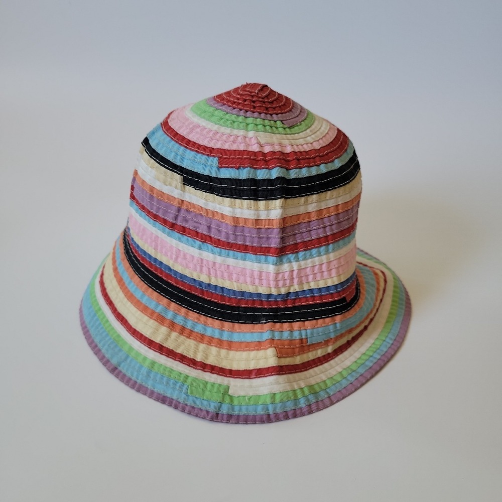 Filippo Catarzi Bucket Hat Multicolor Woven Stripe Ribbon Festival Vintage Y2K